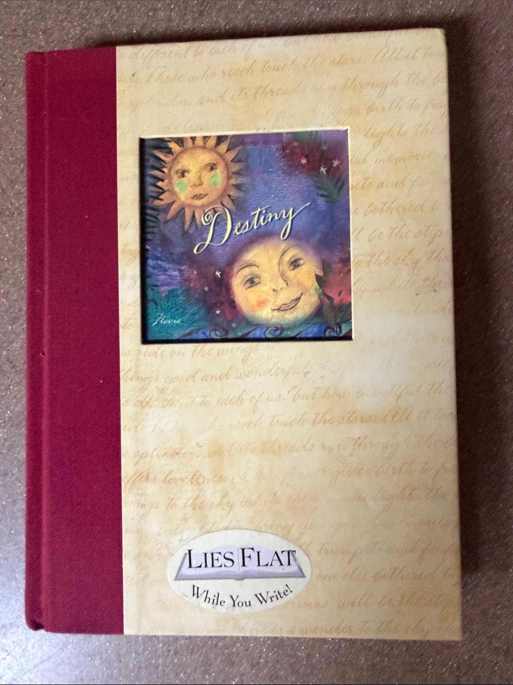 Vintage Scripted Book Back Cover with Price Sticker - Cream & Burgundy Accents